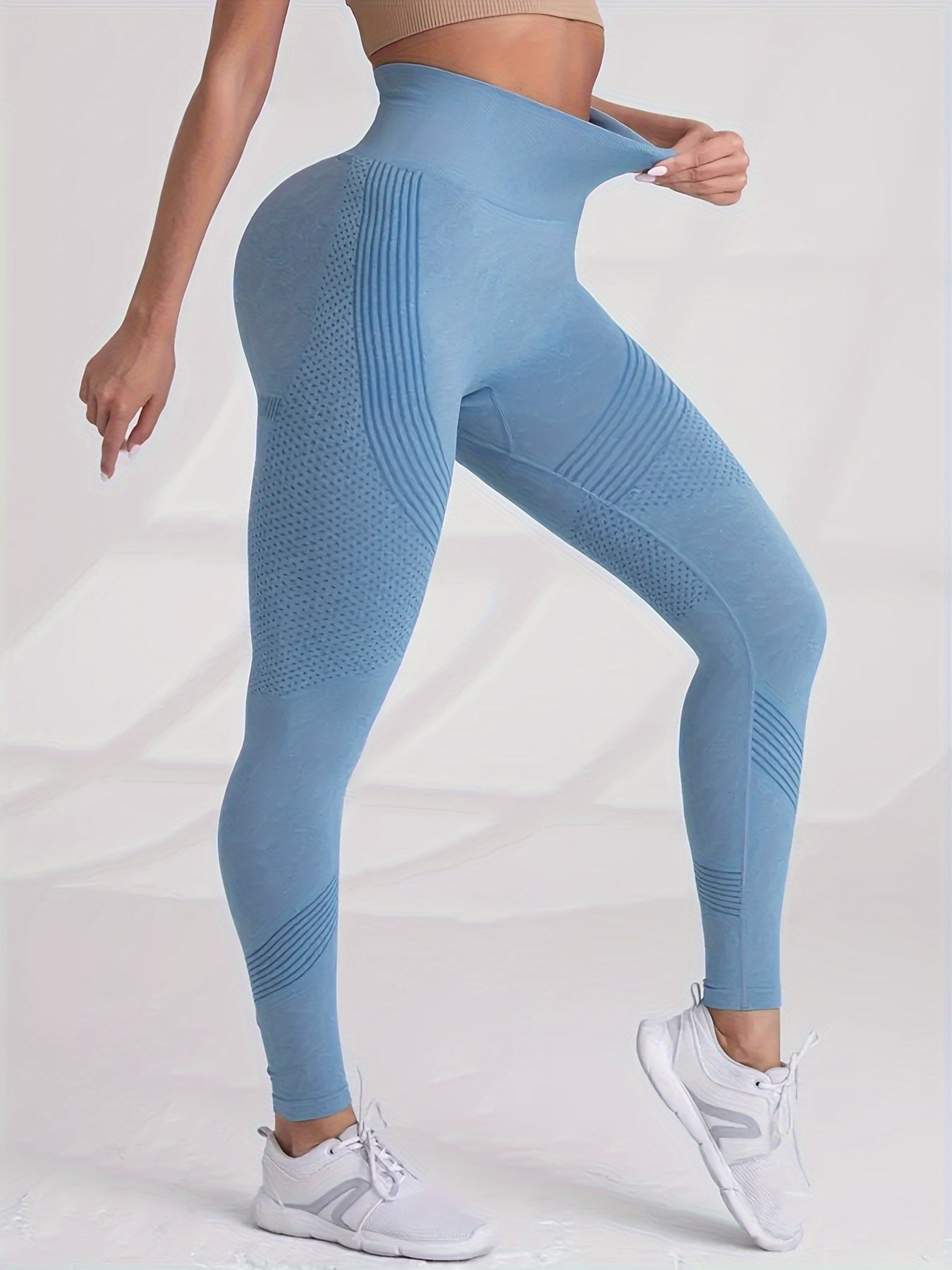 3pcs Breathable High Waist Butt Lifting Fitness Leggings, Solid Color, Tummy Control Running Sports Tight Yoga Pants, Women's Activewear