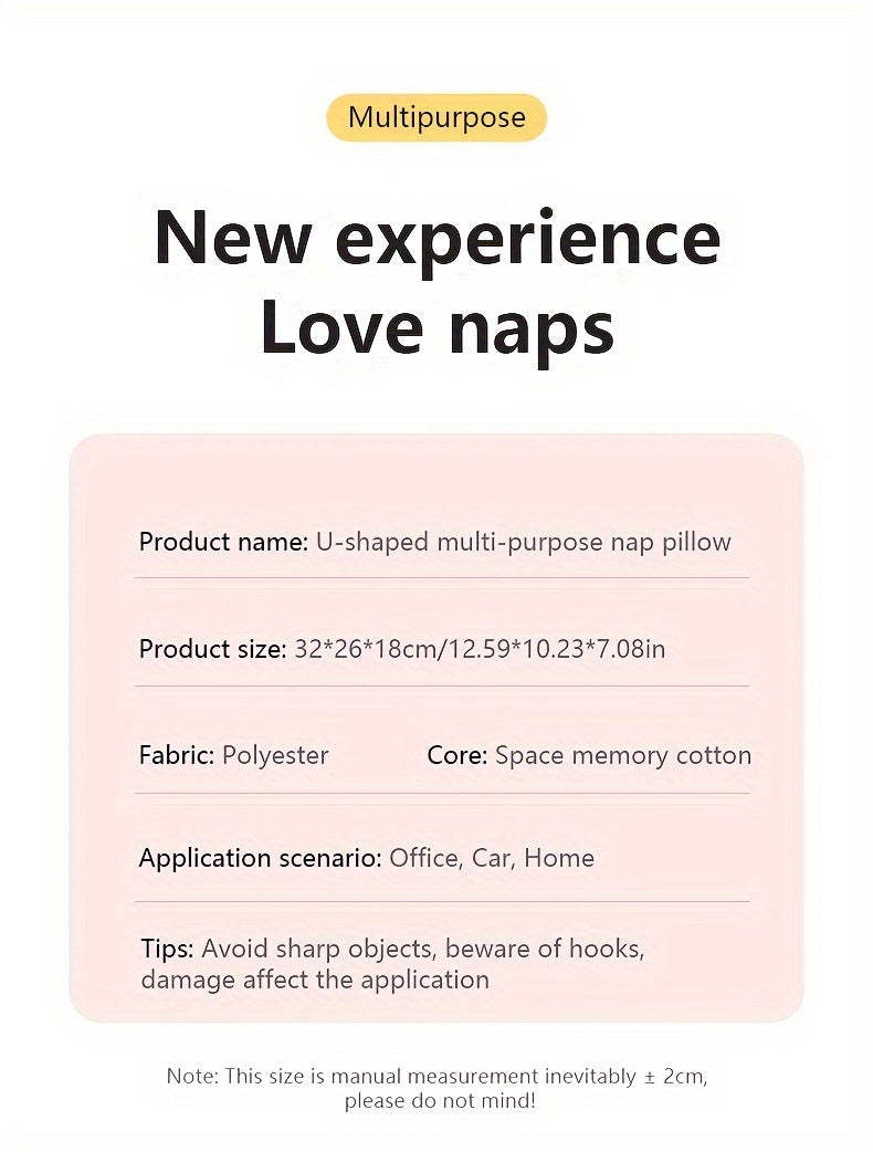 1pc Ergonomic U-Shaped Nap Pillow –, Portable & Machine Washable, Comfortable for Office, Student, and Travel Use, Available in Blue, Gray, Pink