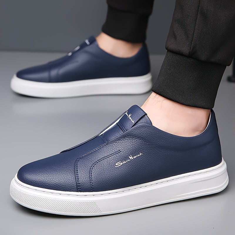 Men'S Navy Blue Slip-On Sneakers - Stylish Low Top Casual Shoes with White Sole, Comfortable Microfiber Upper, Perfect for Daily Outings and Outdoor Activities, All-Season Footwear, Casual Walking Shoes|Stylish Slipon Sneaker