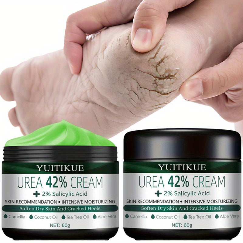 YUITIKUE 42% Urea Foot Cream for Extremely Dry Cracked Heels - Tea Tree Ant-Cracking Moisturizer with Natural Ingredients, Non-Greasy Formula, Hypoallergenic & Safe for Sensitive Light Beige