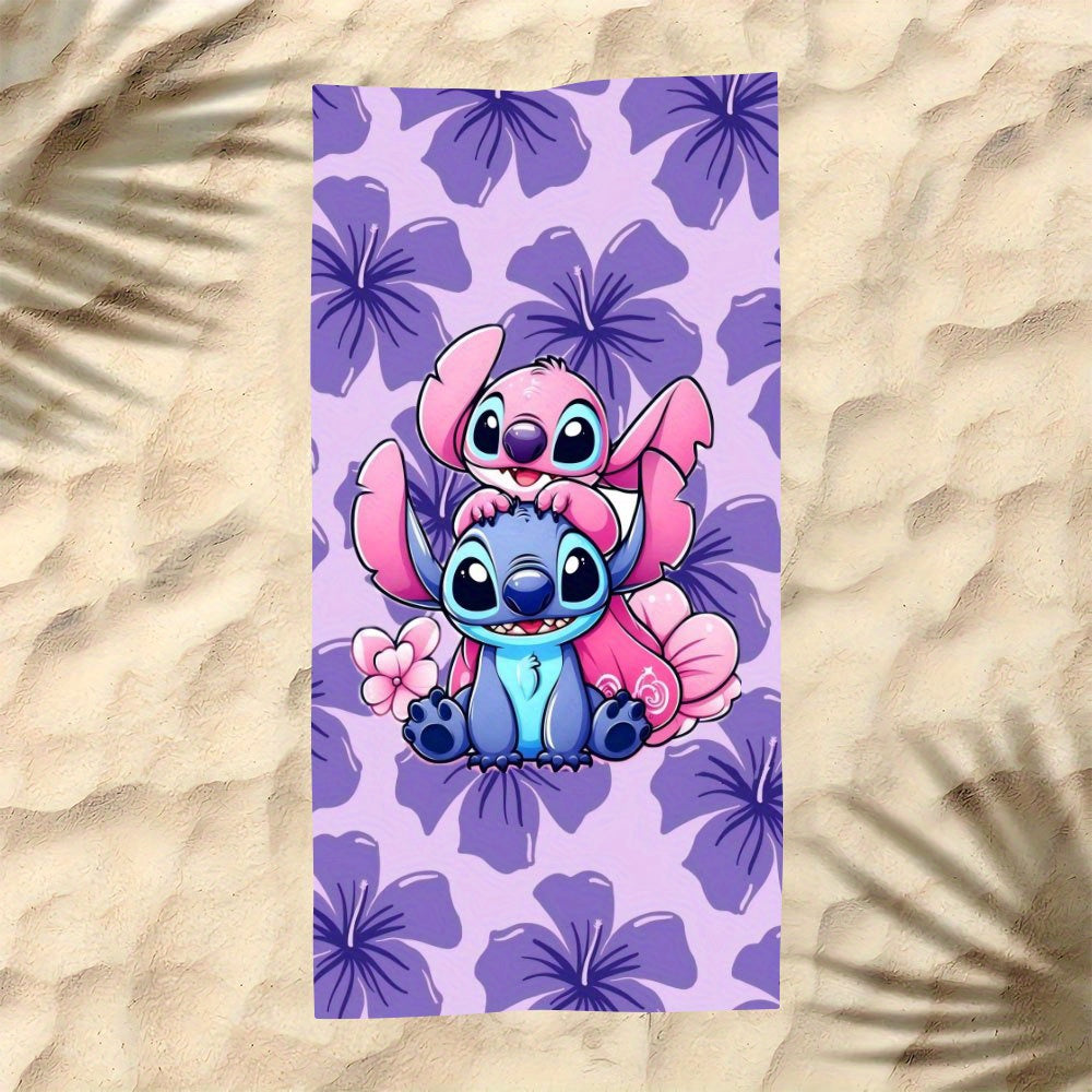 1pc Stitch Beach Towel - Soft Microfiber, Quick-Dry, Vibrant Purple & Pink Floral Design, Perfect for Yoga, Travel, Swimming, Fitness, Camping - Ideal St. Patrick'S Day Gift, Beach Accessories | Playful Design | Quick Dry Tow