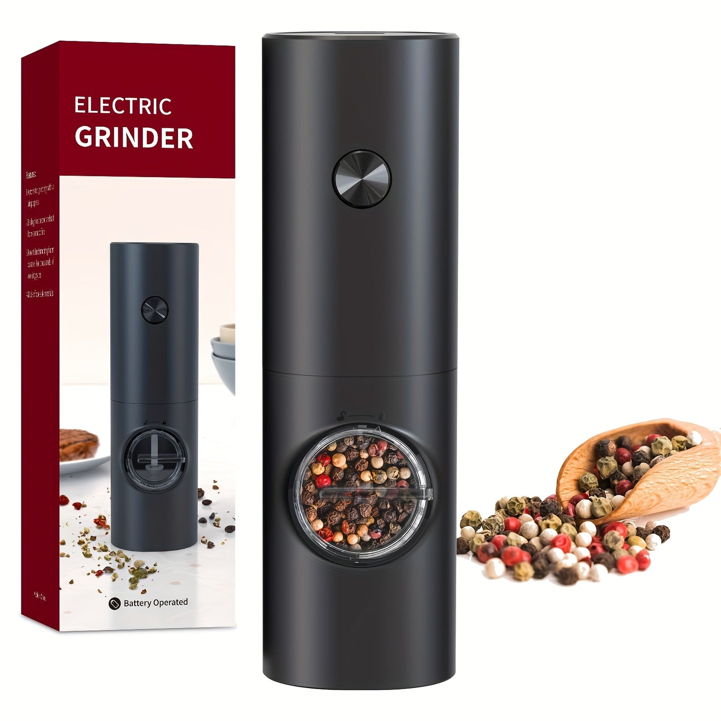 Single or Double Pack Options, Includes Base for Two-Pack - Electric Salt and Pepper Grinder with One Hand Operation, Battery Powered, Adjustable Coarseness, LED Light & Stand, Suitable for Kitchens, Food Seasoning Device, Di