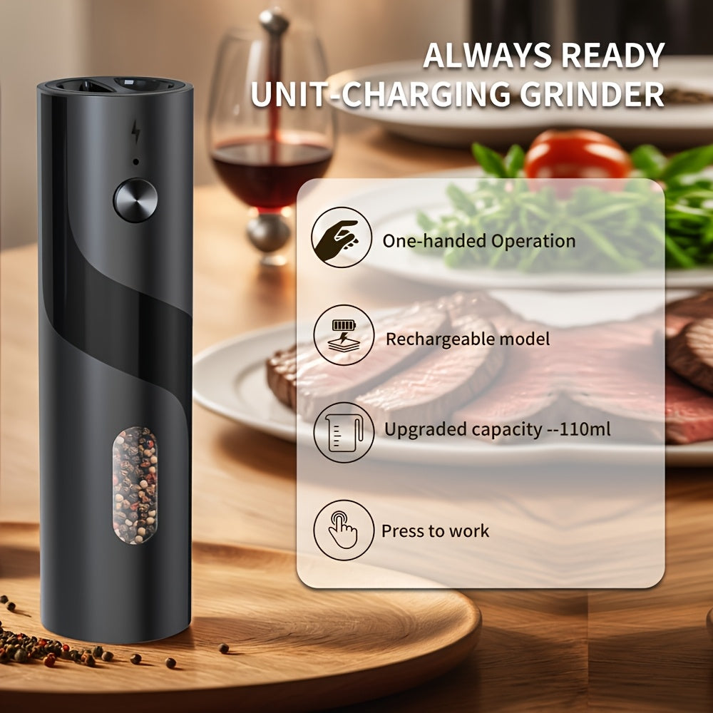 1pc or 2pcs Rechargeable Electric Salt & Pepper Grinder with LED Light - Automatic Salt & Pepper Mills, USB Charging, Adjustable Coarseness, 110ml Large Capacity, Ideal for Kitchen & Dining Use, Kitchen Spice Mill | Modern Ki