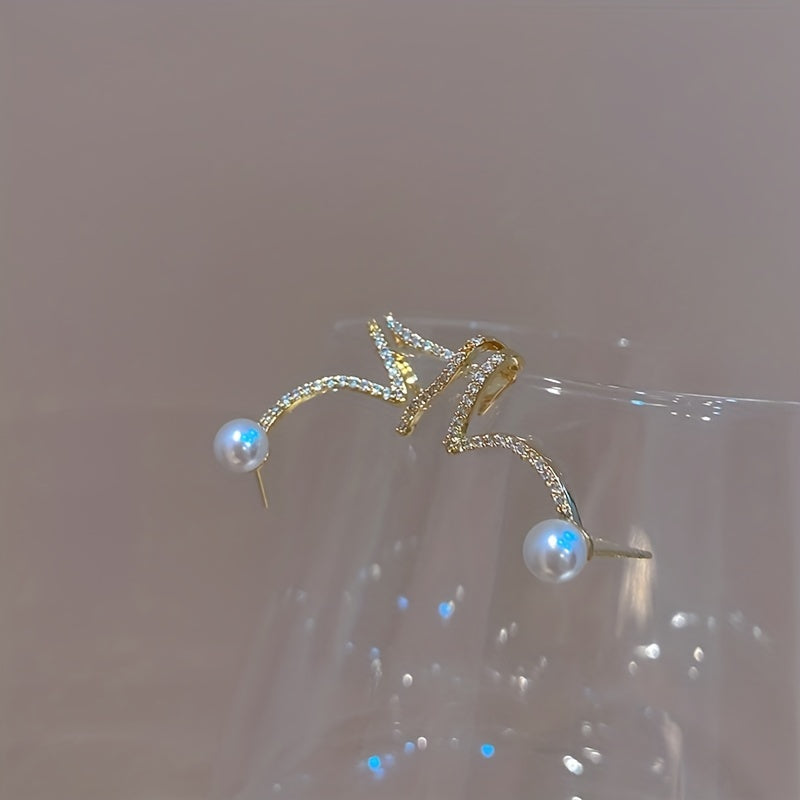 Brincos em Prata 925 com Pérolas Sintéticas em Forma de Agulha e Clips de Orelha - Joalharia Exclusiva para Mulher e Decoração de Banquetes