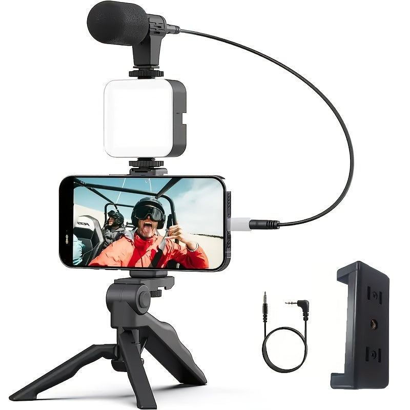 Professional Selfie Stick Light Kit with Tripod-like Stabilizer, 5-in-1 Phone Camera Stand & LED Ring Light, Portable /Smartphone Compatible for Live Streaming, Vlogging, YouTube, Interviews - Compatible with iPhone/ (No Batt