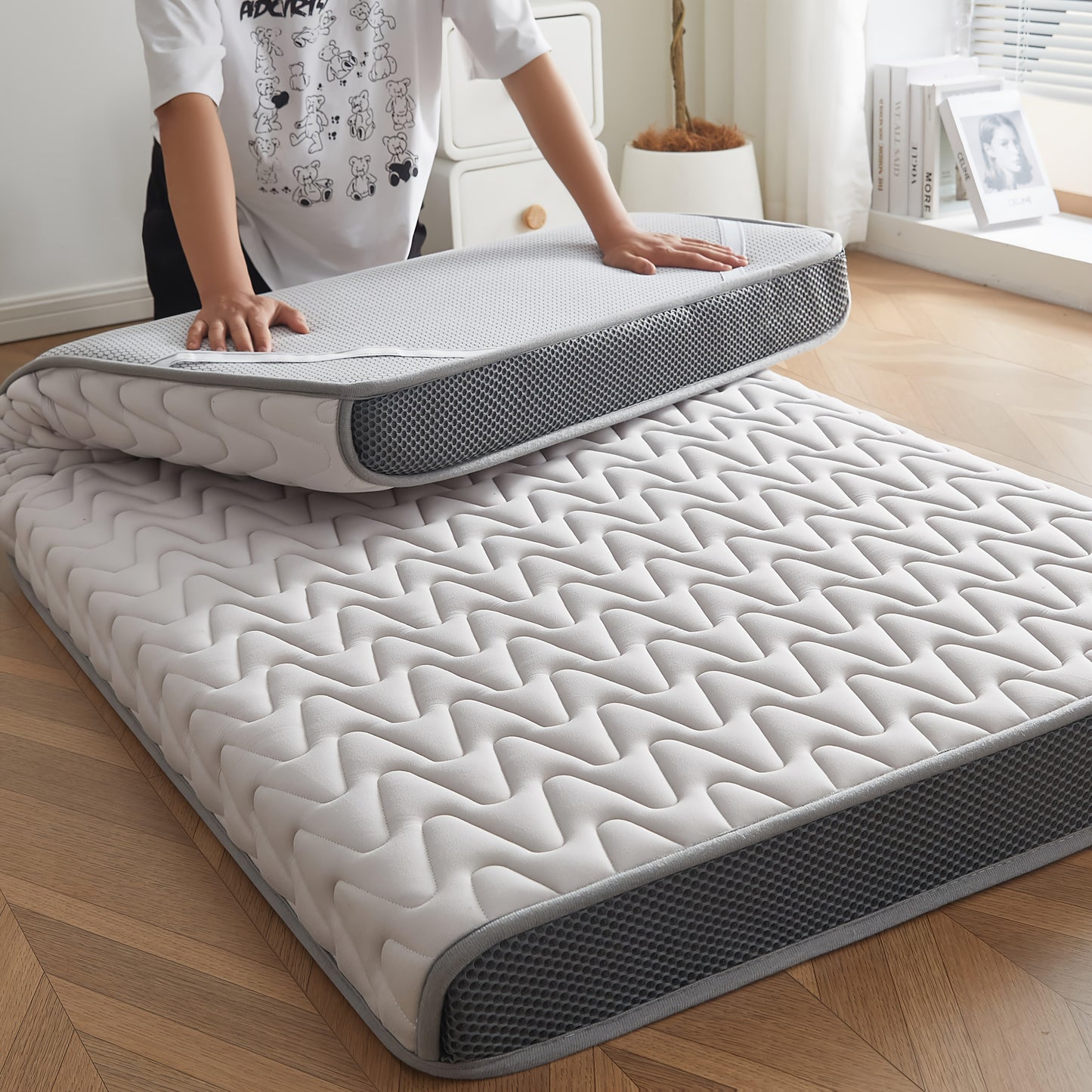 1pc 5cm Memory Foam Mattress Topper - High-Density Support, Slow Rebound Pressure Relief, Ultra-Soft Quilted Surface & Breathable Mesh Design, Foldable Portable Bed Pad, All-Season Comfortable Bedding for Bedroom, Dorm & Gues