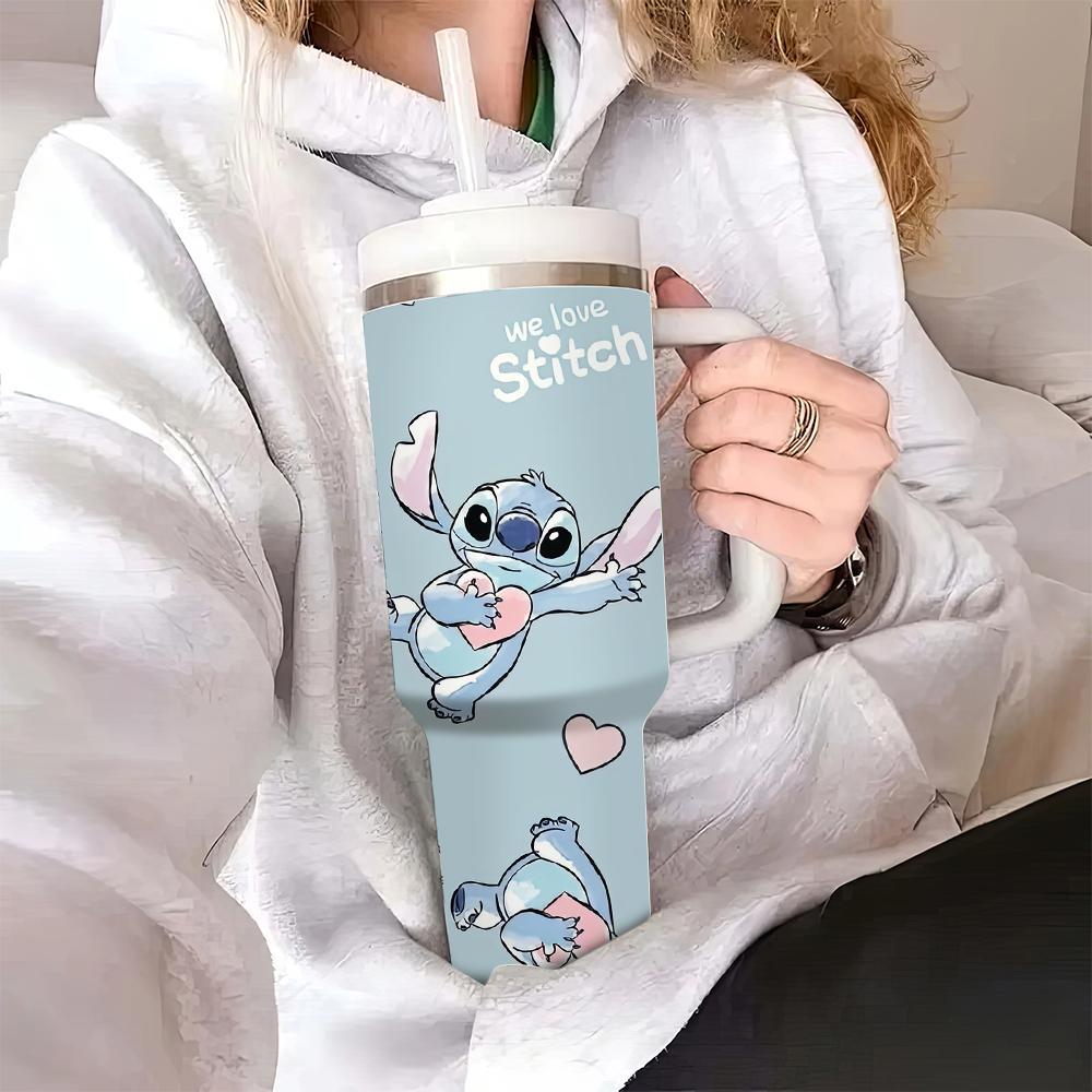 1pc Stitch 40oz Stainless Steel Tumbler with Lid and Straw, Leak Proof Vacuum Insulated Travel Mug, BPA Free, Hand Wash Only, Round Shape, Ideal for Valentine's Day, Easter, Mother's & Father's Day Gifts