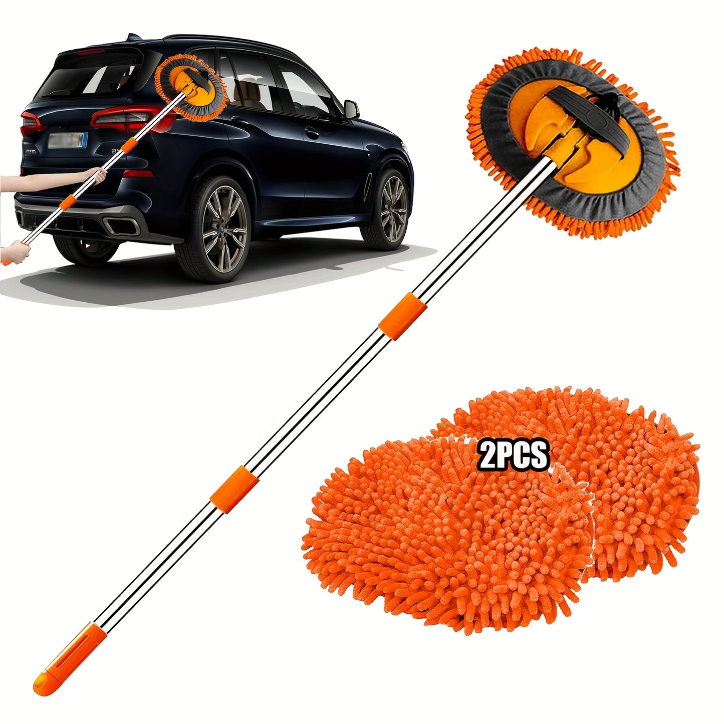 120.65cm Microfiber Car Wash Brush Mop Set, Chenille Microfiber Sponge Duster No Paint Damage No Scratches, Long Handle Kit 2in 1 for Cleaning Cars, Trucks, SUVs, RVs, Trailers, Boats