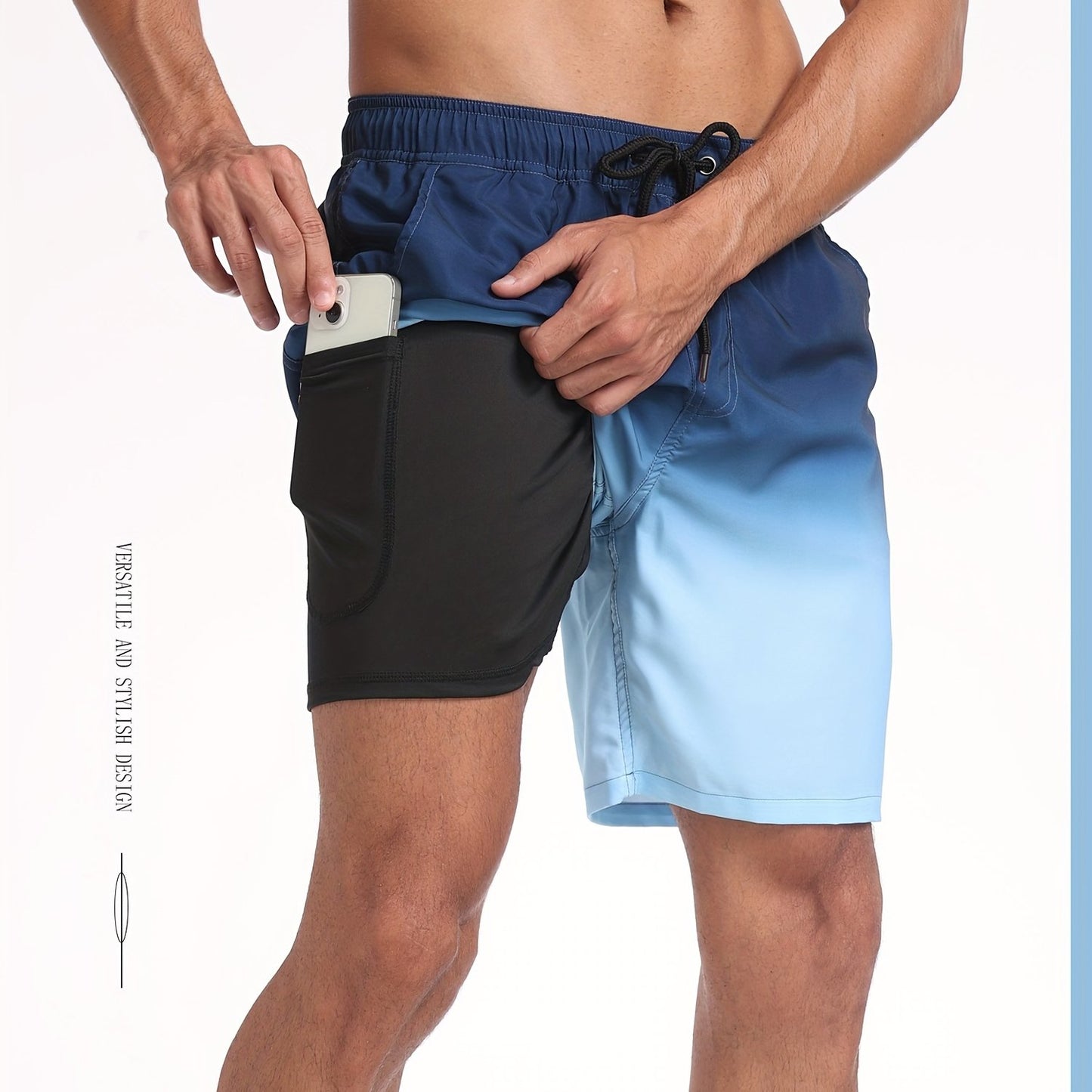 Men's Quick-Dry Beach Shorts with Tropical Palm Tree & Palm Leaf Print - Breathable Stretch Fabric for Summer, Outdoor, Hiking, Swimming - Machine Washable Casual Athletic Shorts, Outdoor Activewear, Summer Shorts