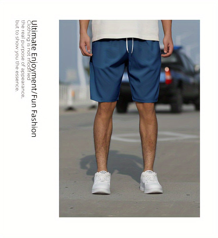 Casual Slightly Stretch Graphic Drawstring Shorts, Men's Clothes For Summer