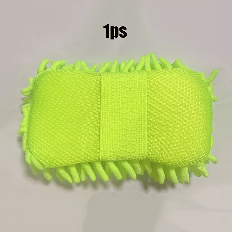 1pc Car Wash Mitt Chenille Microfiber Wash Sponge Scratch Free, Ultra Absorbent Microfiber Waffle Drying Towel For Car Detailing, Green, 9.05in*5.11in*2.75in