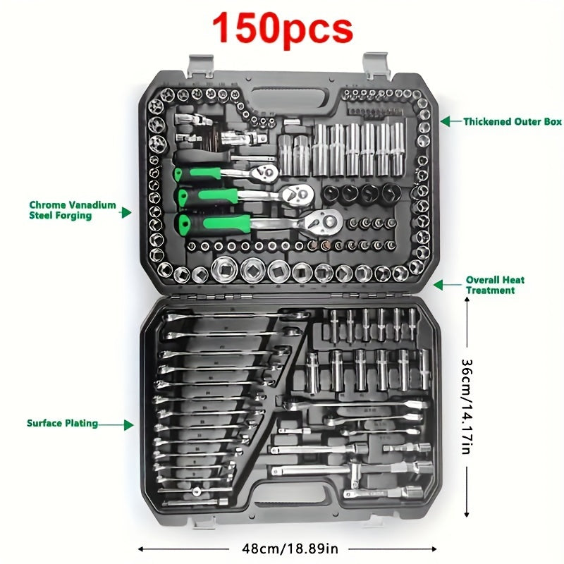 150/46pcs Auto Mechanical Repair Tool Set, Multifunctional with Socket, Wrench and Ratchet Set, Durable Metal Structure Tool Box with Storage Box, No Electricity Required