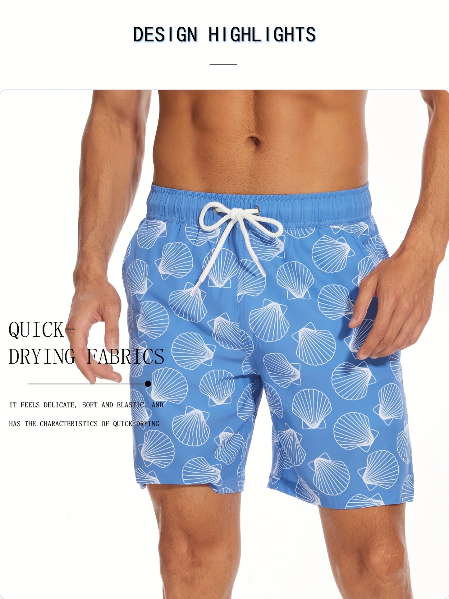 Men's Quick-Dry Beach Shorts with Tropical Palm Tree & Palm Leaf Print - Breathable Stretch Fabric for Summer, Outdoor, Hiking, Swimming - Machine Washable Casual Athletic Shorts, Outdoor Activewear, Summer Shorts