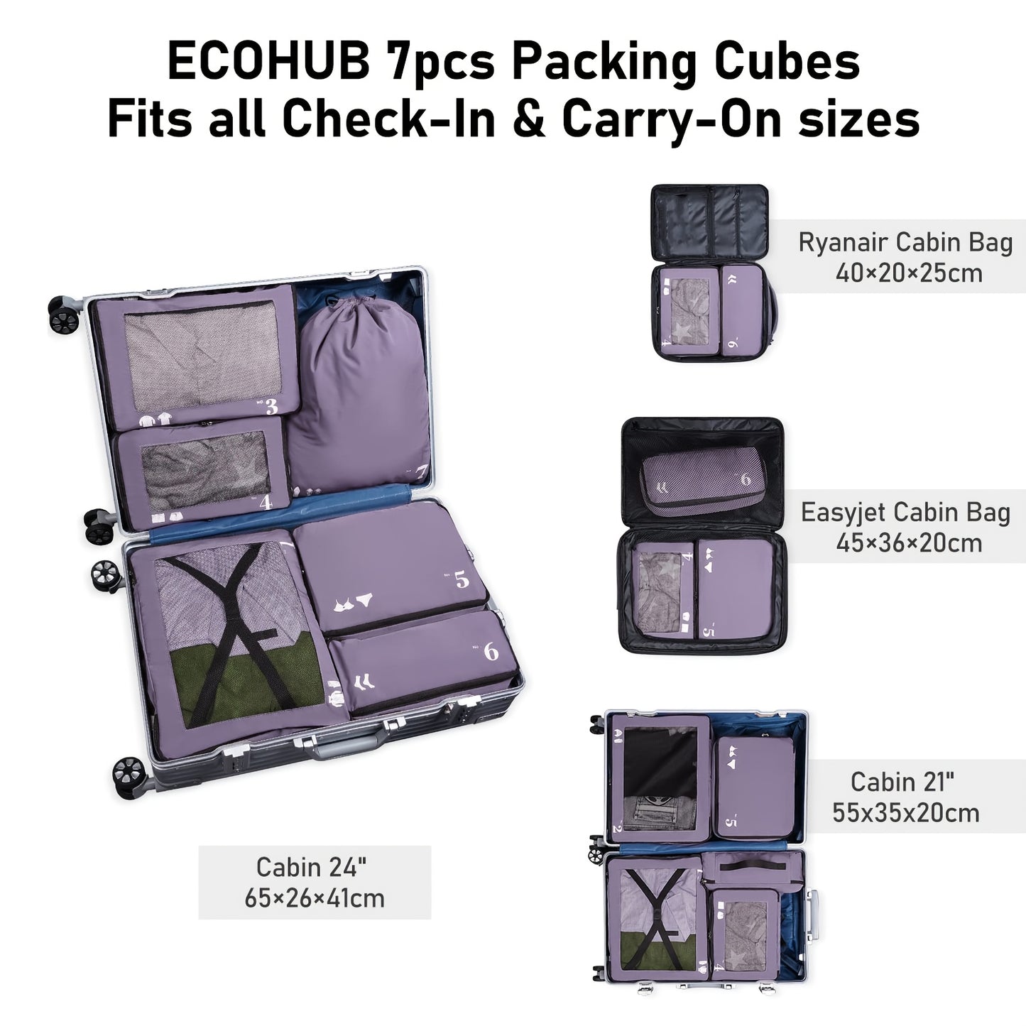 7pcs All-in-One Luggage Organizer Set with Shoe Bag & Laundry Pouch - Heavy-Duty Travel Packing Cubes, Zippered Compartments, Space-Saving Design for Suitcase, Backpack, Business Trip, Vacation, Camping - Machine Washable, Re