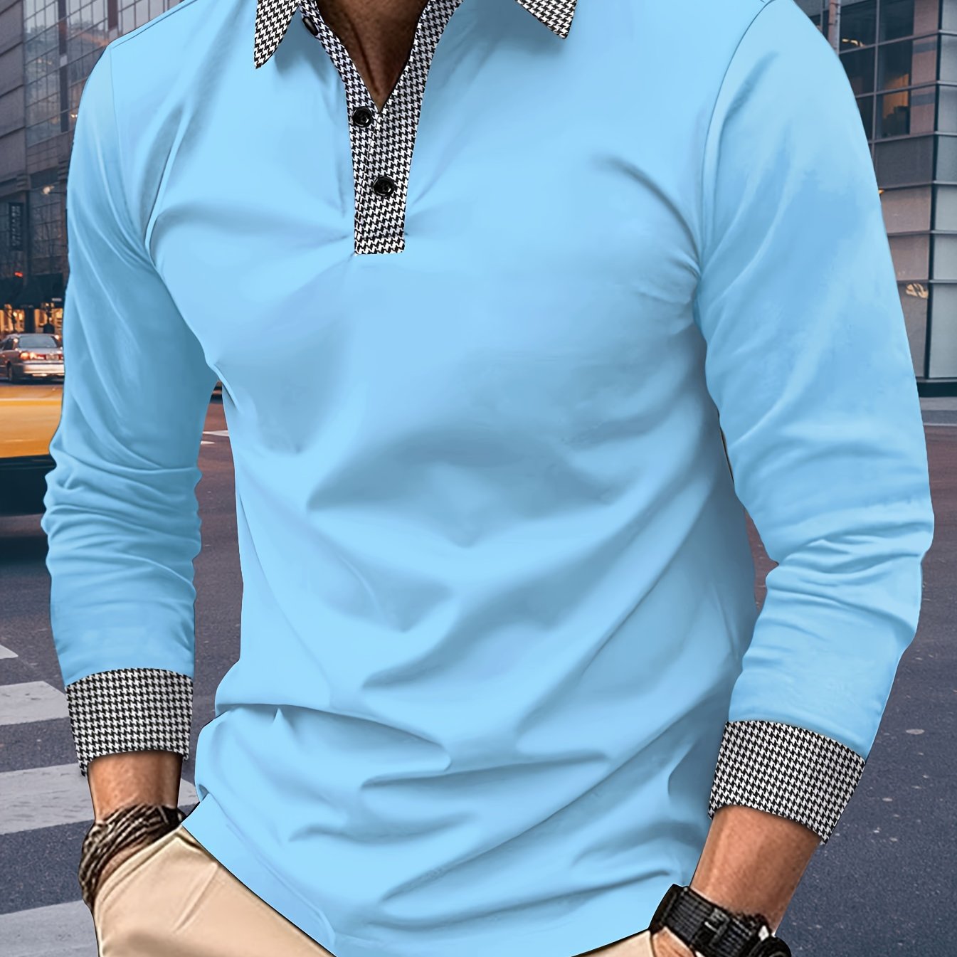 Men's Casual V-Neck Long Sleeve Rugby Shirt For Spring Autumn, Men's Clothing