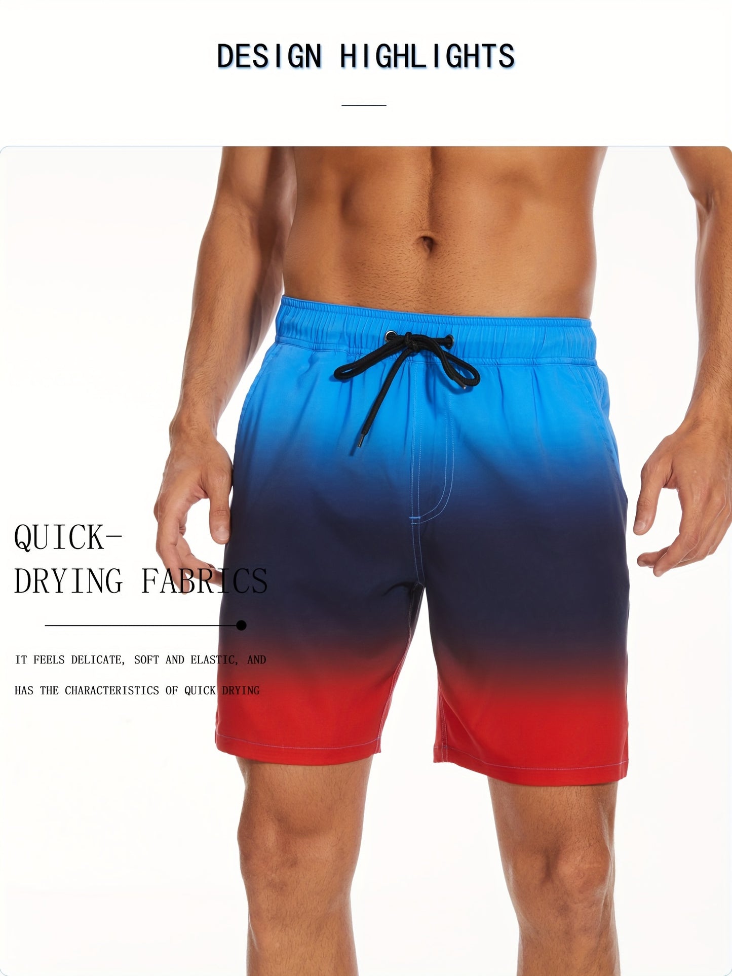 Men's Quick-Dry Beach Shorts with Tropical Palm Tree & Palm Leaf Print - Breathable Stretch Fabric for Summer, Outdoor, Hiking, Swimming - Machine Washable Casual Athletic Shorts, Outdoor Activewear, Summer Shorts