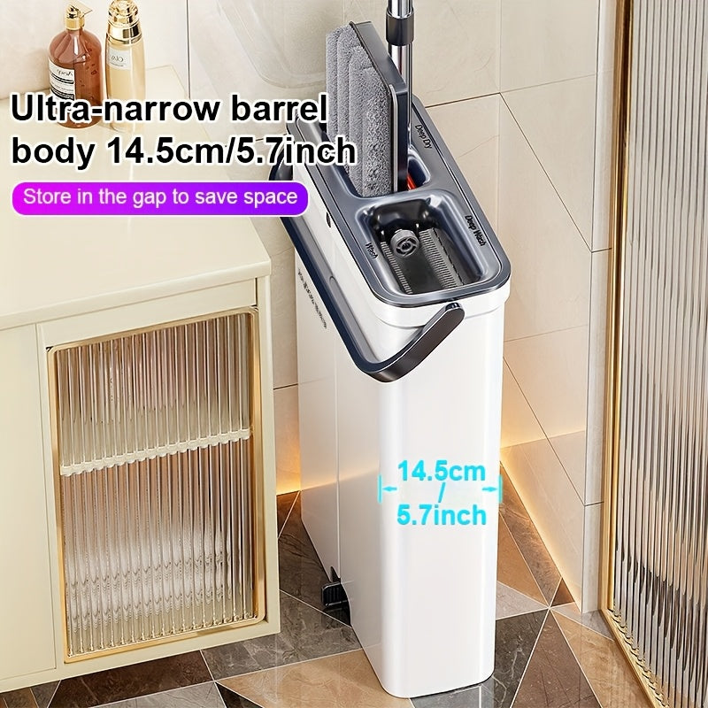 JOYBOS Advanced Lazy Mop Kit - Hand-Free Flat Mop with Scraper Bucket, Stainless Steel & Durable ABS Construction, 2 Washable Microfiber Pads for Living Room, Bathroom, Kitchen, Patio, Vinyl Wood & Tile Floors, No Electricity