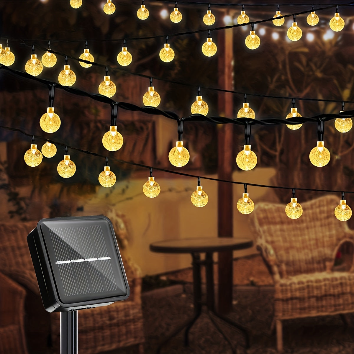 1pack, 20/50/100 LED Large Light Bulb, Solar Crystal Ball, Bubble Light String, Solar Outdoor Light Strip, 8 Lighting Modes, Solar Light String For Garden, Camping, Party, Independence Day, Christmas, Wedding, Ball, Birthday,