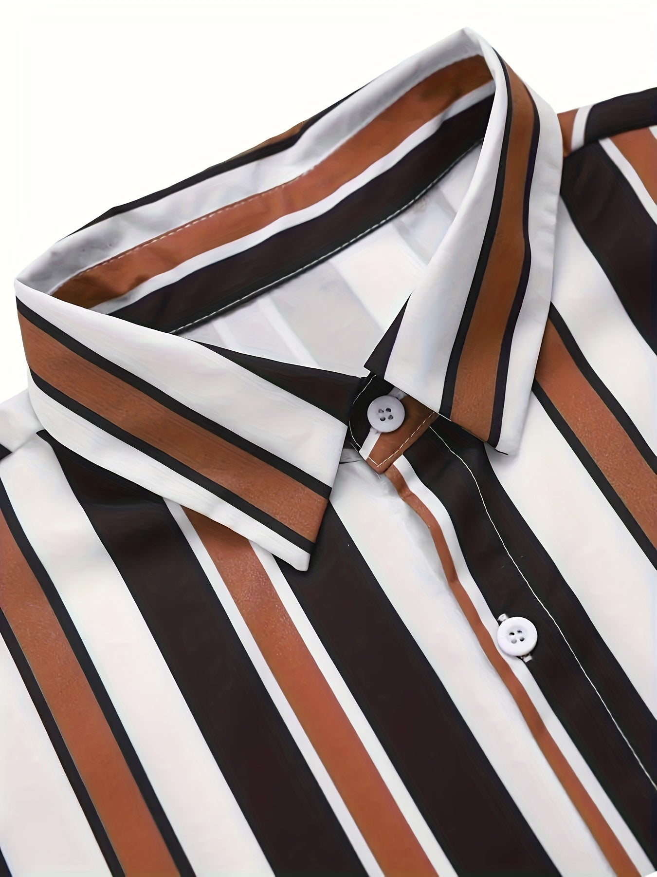 2pcs Men's Stripe Pattern Color Block Short Sleeve Button Shirt & Loose Shorts, Men's Casual Outfit For Summer Vacation