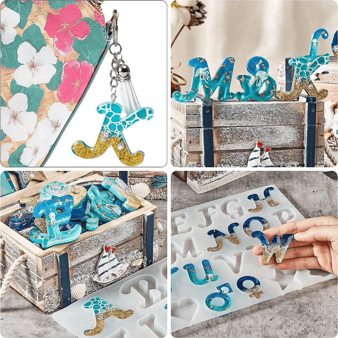 168pcs Obverse Alphabet Resin Molds Kit, Silicone Molds for Resin Casting DIY, Letter & Ornament Epoxy Molds Resin Keychain Making Set with 1 Hand Drill 2 Drill Bits 164pcs Keychain Supplies