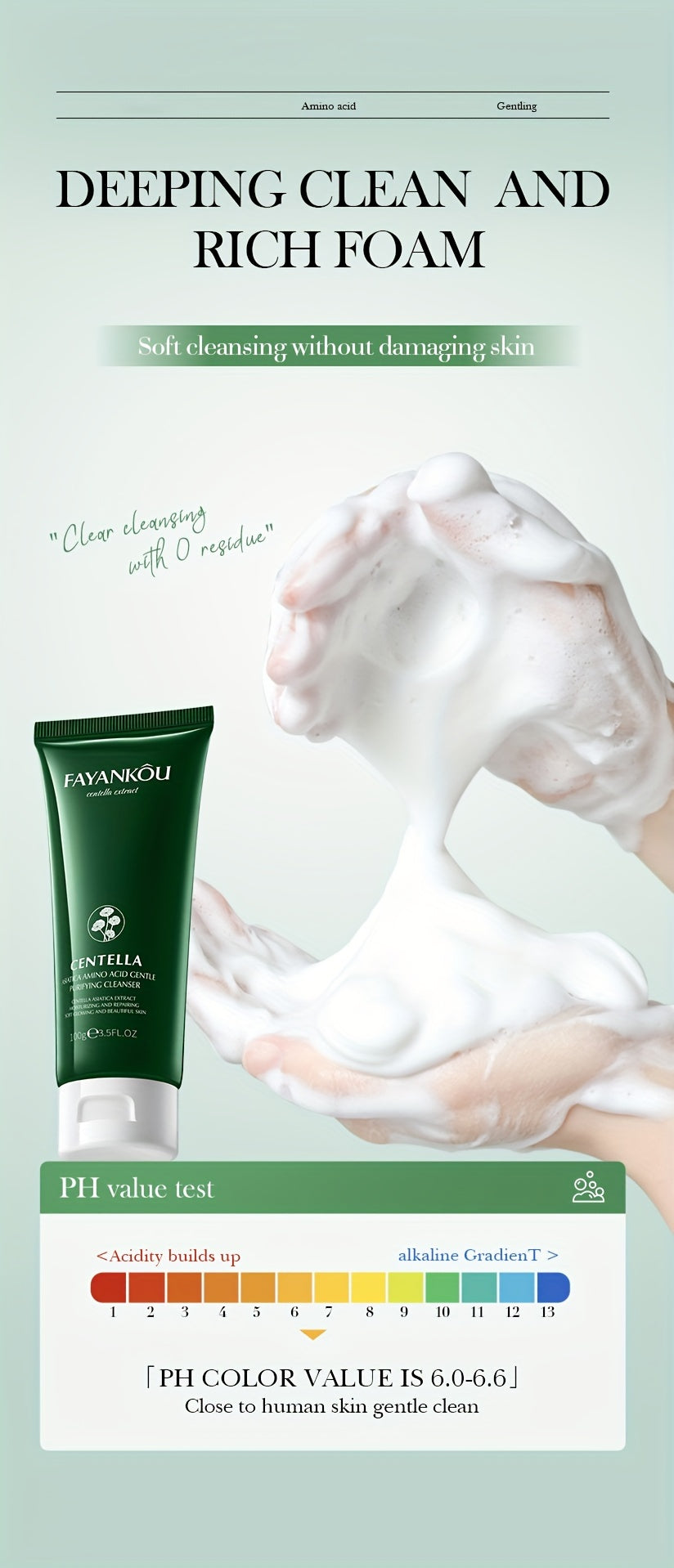 Centella Asiatica Amino Acid Facial Cleanser 100g - Gentle, Deep Cleansing & Moisturizing for Smooth, Radiant Skin | Oil Control, Hyaluronic Acid Infused, Fragrance-Free