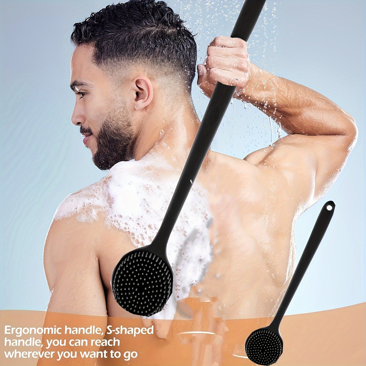 1pc Long Handle Soft Silicone Back Scrubber & Massager - Gentle Exfoliating Brush for Deep Cleansing, No Battery Needed, Ergonomic Design for Upper Back & Hard-to-Reach Areas, Light Beige Care & Muscle Relaxation, Shower Acce