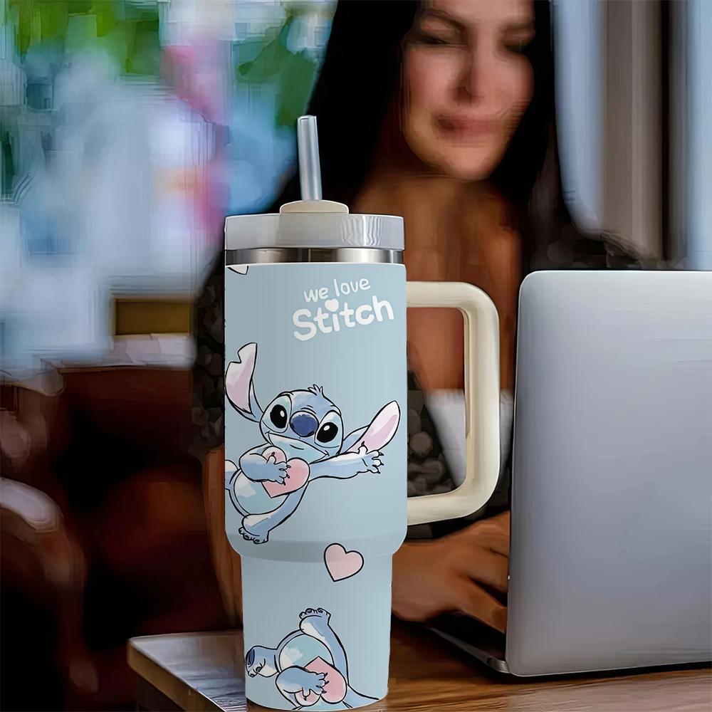 1pc Stitch 40oz Stainless Steel Tumbler with Lid and Straw, Leak Proof Vacuum Insulated Travel Mug, BPA Free, Hand Wash Only, Round Shape, Ideal for Valentine's Day, Easter, Mother's & Father's Day Gifts