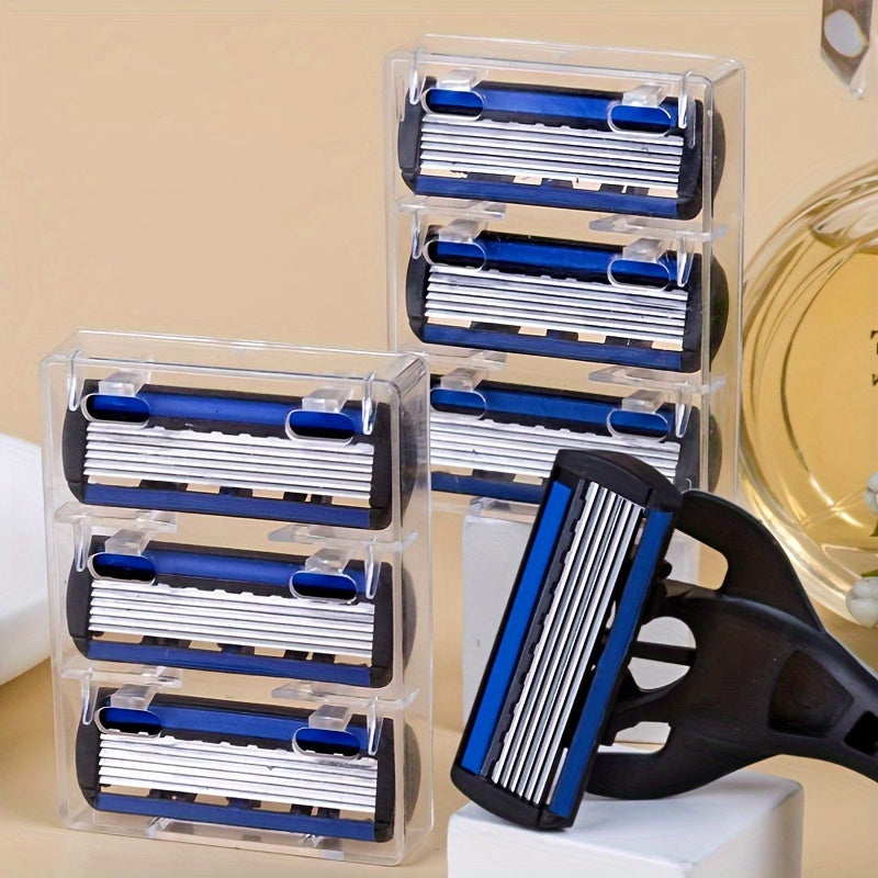 Men's Manual Shaver Set, 2 Handle + 24 Blades, Safety Razor 6-Layers Stainless Steel Hair Removal Shaving Blades Replaceable Shaver Heads, Shaving Tools