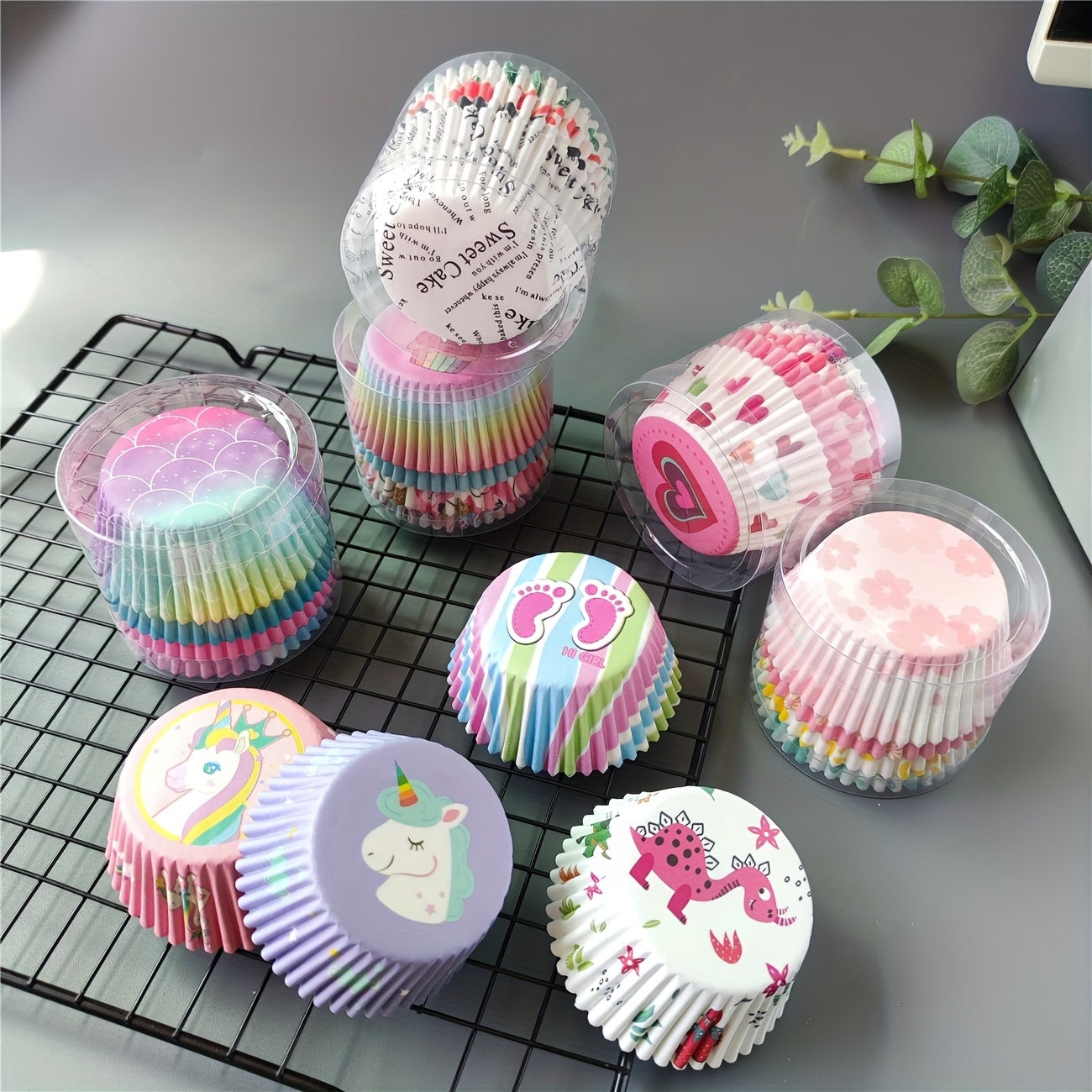 100pcs, Disposable Muffin Cups, Colorful Pattern Cupcake Cups, Greaseproof Paper Cupcake Liners, Muffin Molds, Baking Tools, Kitchen Gadgets, Kitchen Accessories