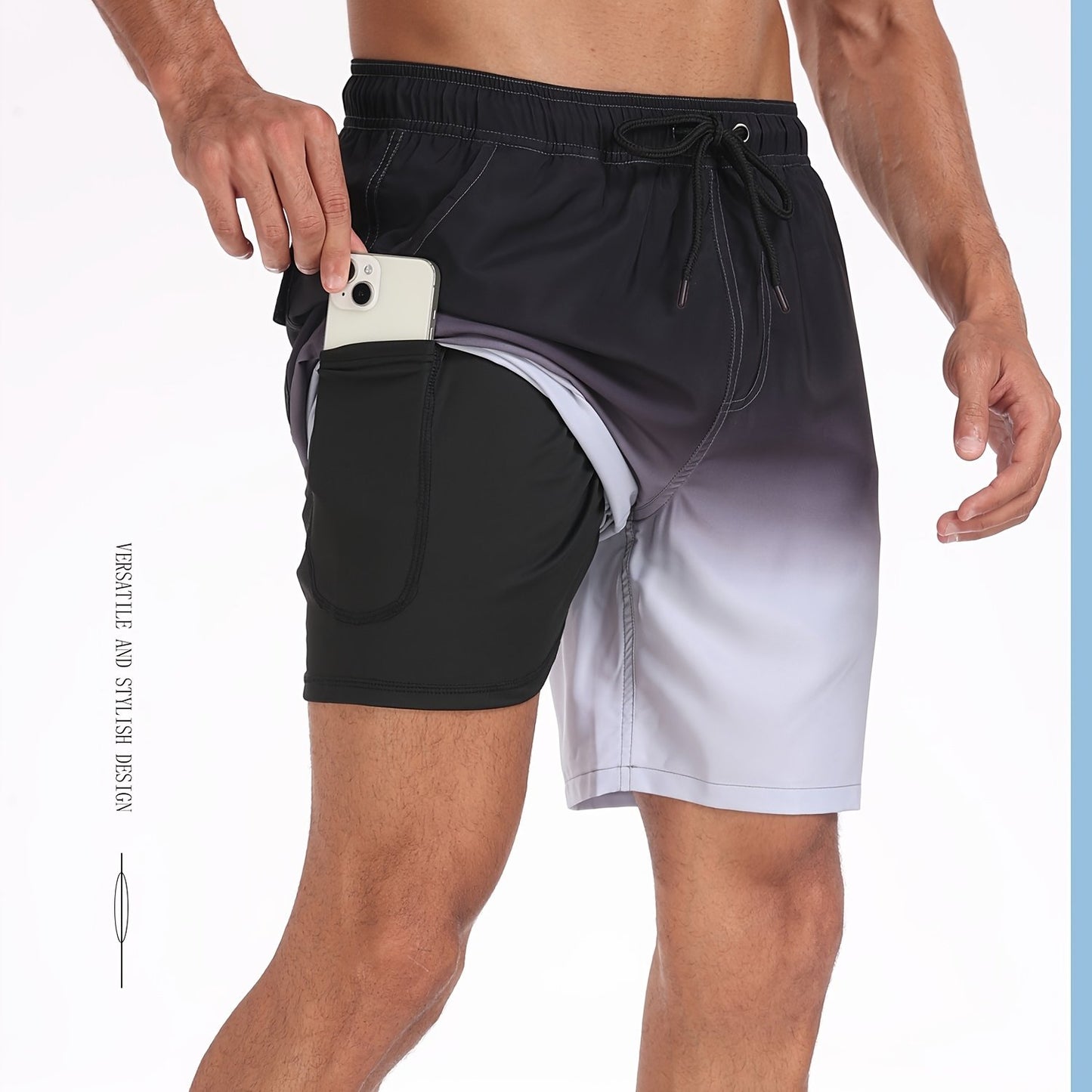 Men's Quick-Dry Beach Shorts with Tropical Palm Tree & Palm Leaf Print - Breathable Stretch Fabric for Summer, Outdoor, Hiking, Swimming - Machine Washable Casual Athletic Shorts, Outdoor Activewear, Summer Shorts