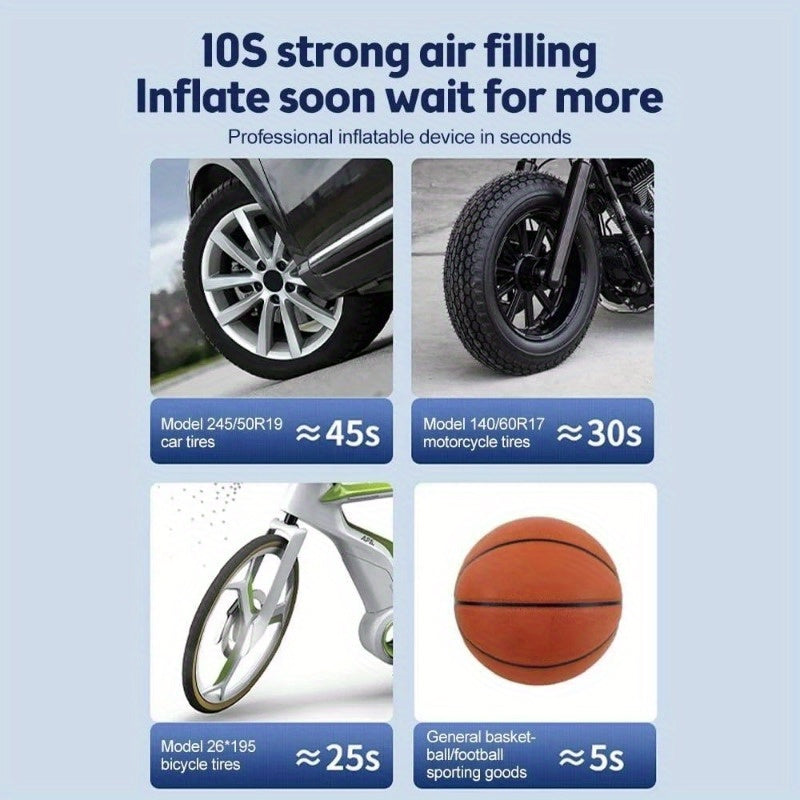 Portable Tire Inflator Air Compressor with Pressure Gauge - 150PSI Electric Pump with LED Flash Screen, 2000mAh Rechargeable Lithium Battery, USB Charging, for Cars, Motorcycles, Bicycles, Balls