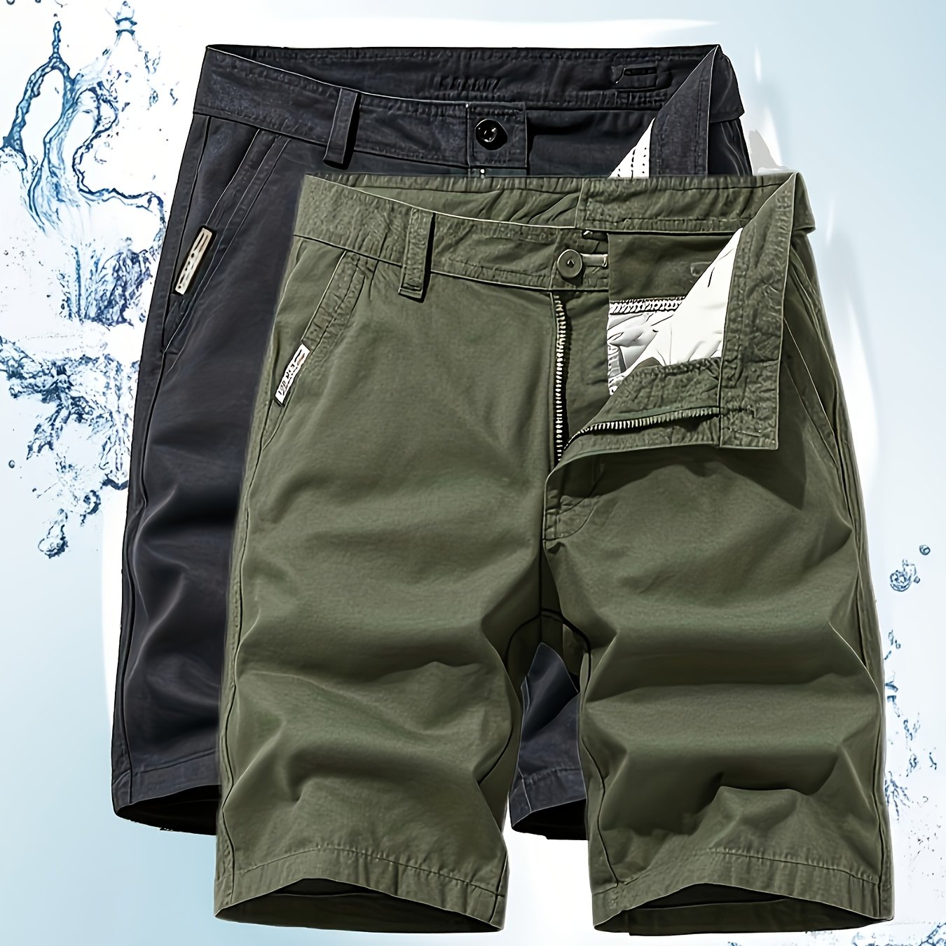 Two-Piece Set, Men's Solid Color Outdoor Casual Comfortable Breathable Multi-Pocket Cargo Shorts