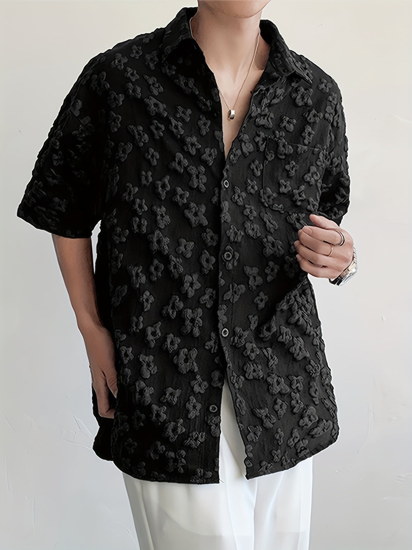 INCERUN Men's Bohemian Floral Print Casual Shirt - Loose Fit, Button-Down, Polyester Blend, Machine Washable