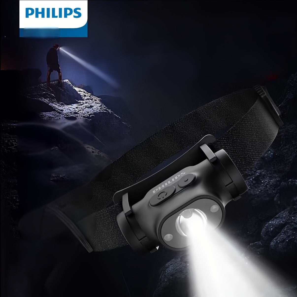 Philips SFL1851 Headlamp, High-Power Charging, Flashlight, Ultra-Bright Sensor Head-Mounted Lighting, Headlamp, Smart Sensing, Smart Battery Level Display, Durable Outdoor Fishing Flashlight, Outdoor/Work/Home Use, Head Flash