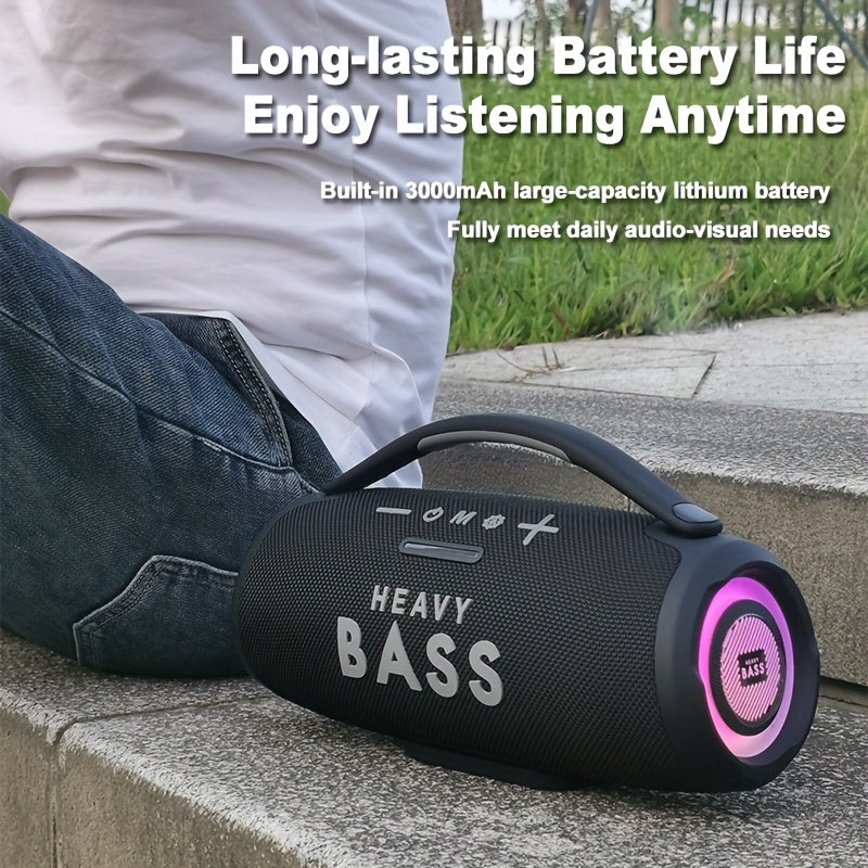 HEAVY BASS 30W Wireless Speaker with Subwoofer, USB-C Charging, Wireless, Built-in Mic, Portable PA System for Home Theater, Camping, Parties - Compatible with PC, Tablet, Smartphone, USB Drive - Ideal for DJs, Presentations,