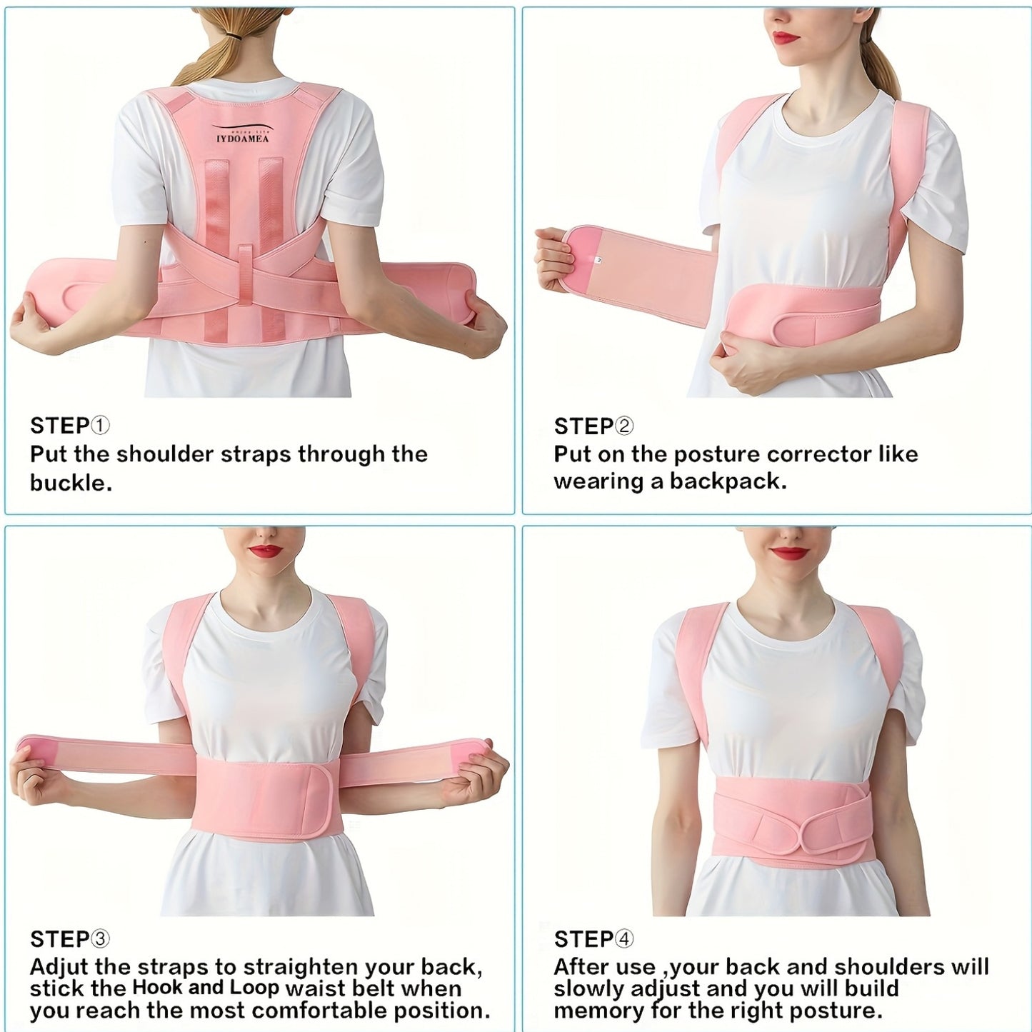 IYDOAMEA Women'S Posture Corrector - Adjustable Back Brace with Breathable Fabric, Ergonomic Design for Office, Travel, and Home Use, Pink, Comfortable & Durable, Sleek Design