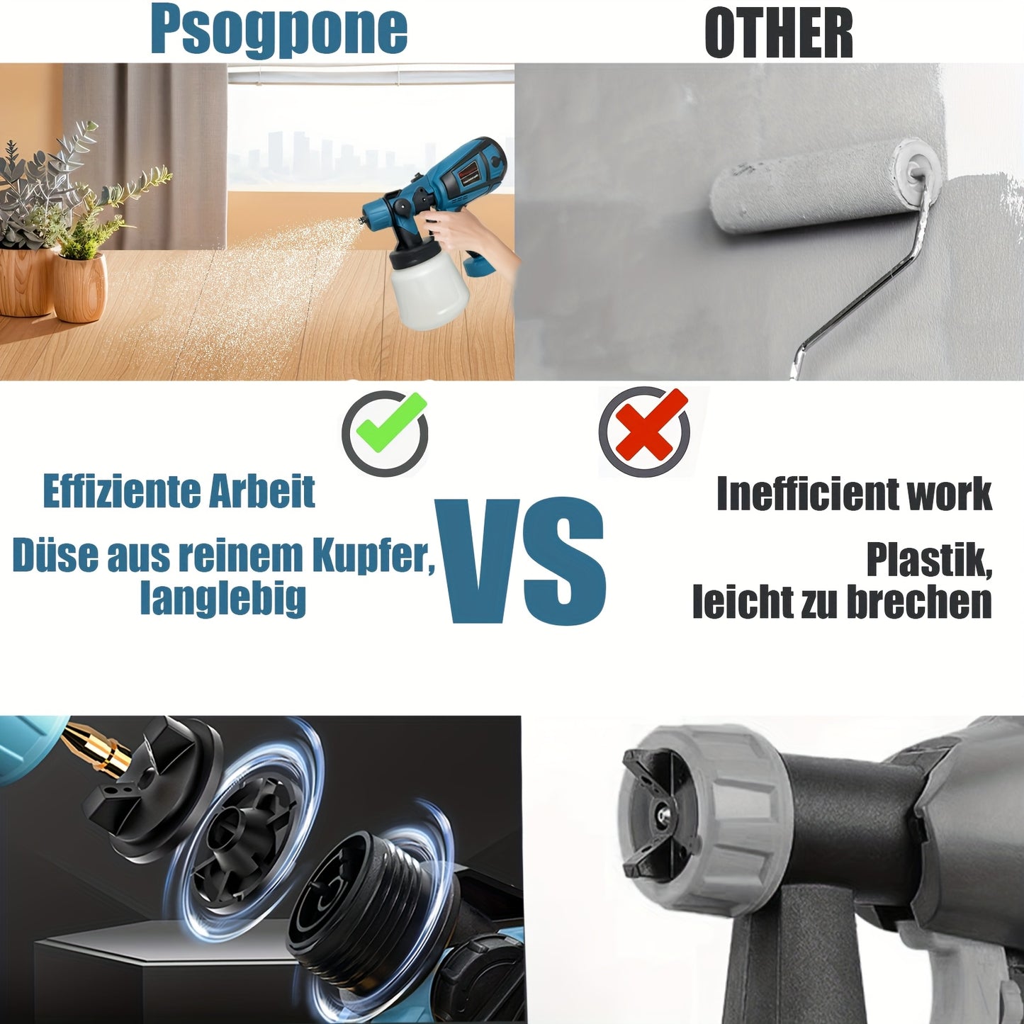 Fence Paint Sprayer with 2x 3000mAh Lithium Ion Batteries, HVLP Cordlss Paint Sprayer Compatible with Makita 18V Battery, 1000ml Tank 4 Nozzles And 2 Cleaning Tools, 3 Patterns Battery Spray Gun Paint Sprayer for Walls And Ce