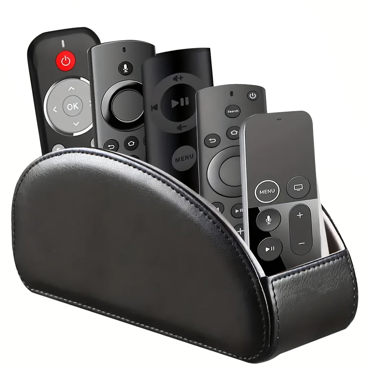 MILITWO 5-Compartment Faux Leather Remote Control Holder - Versatile Desktop Organizer for Appliance Controllers, Brushes, Eyeglasses & Office Supplies - Compact Storage Box with Pen Holder, Ideal for Home & Office Desk Organ