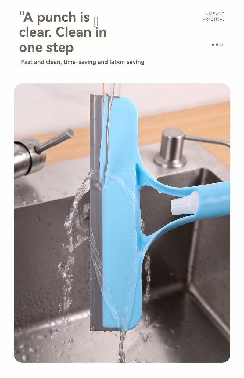 3-In-1 Multi-Functional Glass Cleaning Tool with Sprinkler, Polypropylene (PP) Plastic, for Bathroom, Kitchen, Living Room, Bedroom, Toilet - Efficient Mirror And Window Scraper