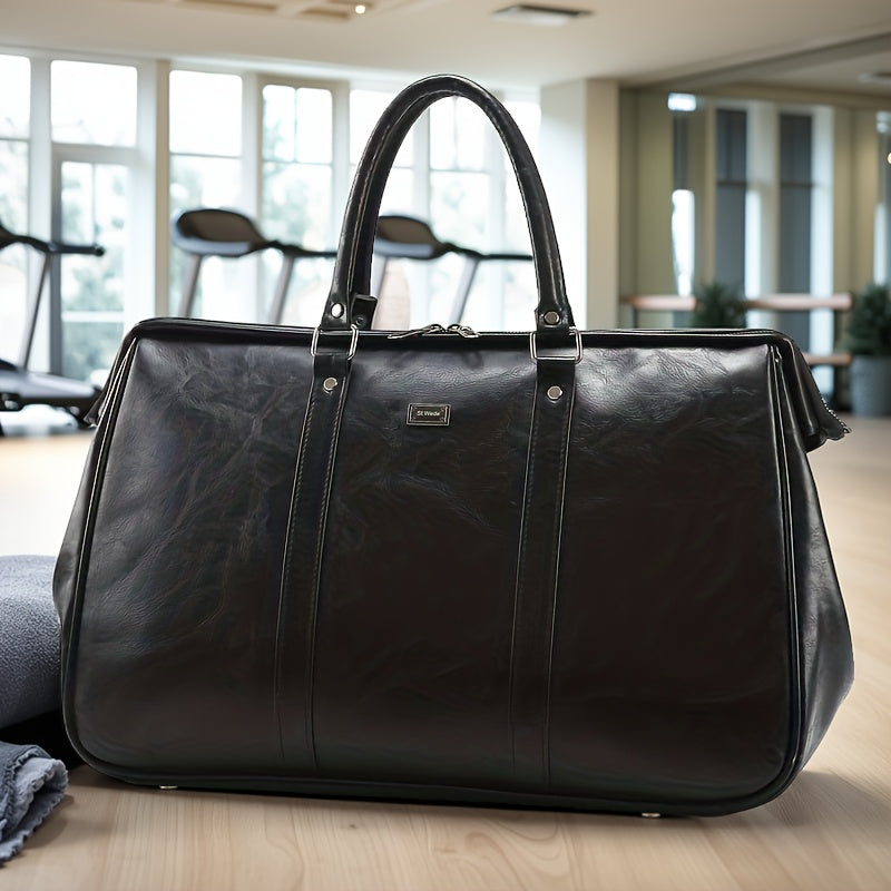 QRBRQJ Men's Large Capacity Tote Duffel Bag - Heavy-Duty Black Convertible Briefcase/ Gym Bag with Golden-Tone Hardware, Laptop Compartment & Buckle Closure - Business & Travel-Friendly Carry-On for, Sports, - Ideal Gift