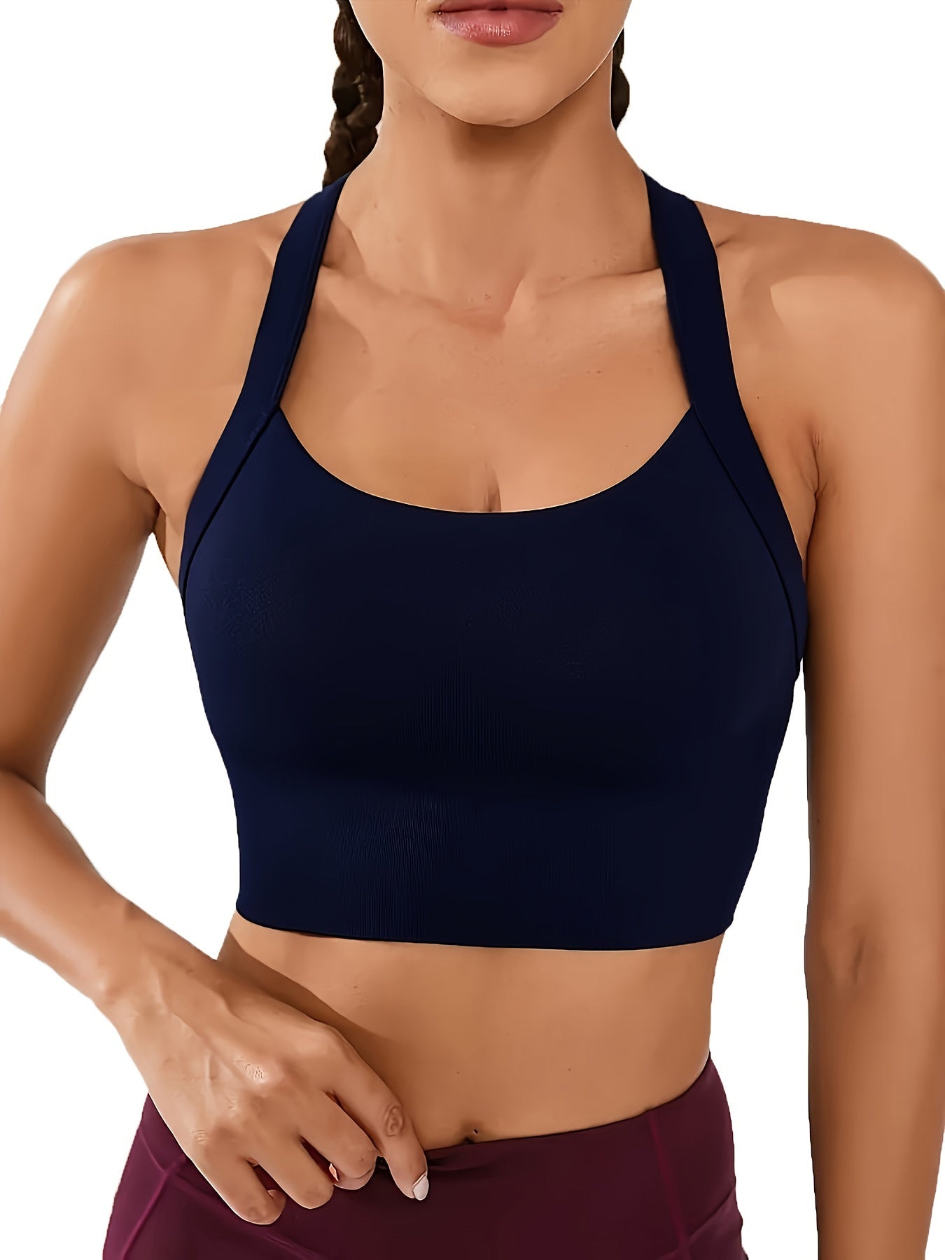 Solid Color Sports Running Bra, Seamless Fitness Top, Women's Activewear ( No Padded)