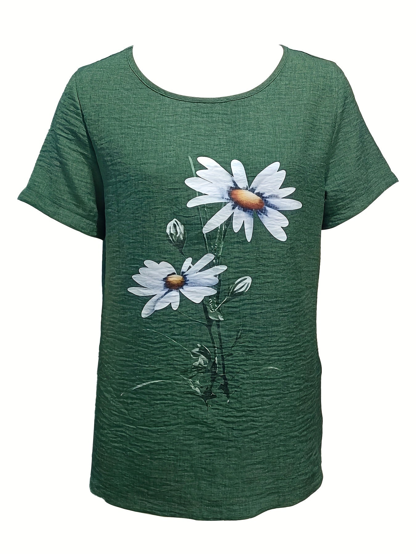 Floral Print Crew Neck Blouse, Casual Short Sleeve Blouse For Spring & Summer, Women's Clothing