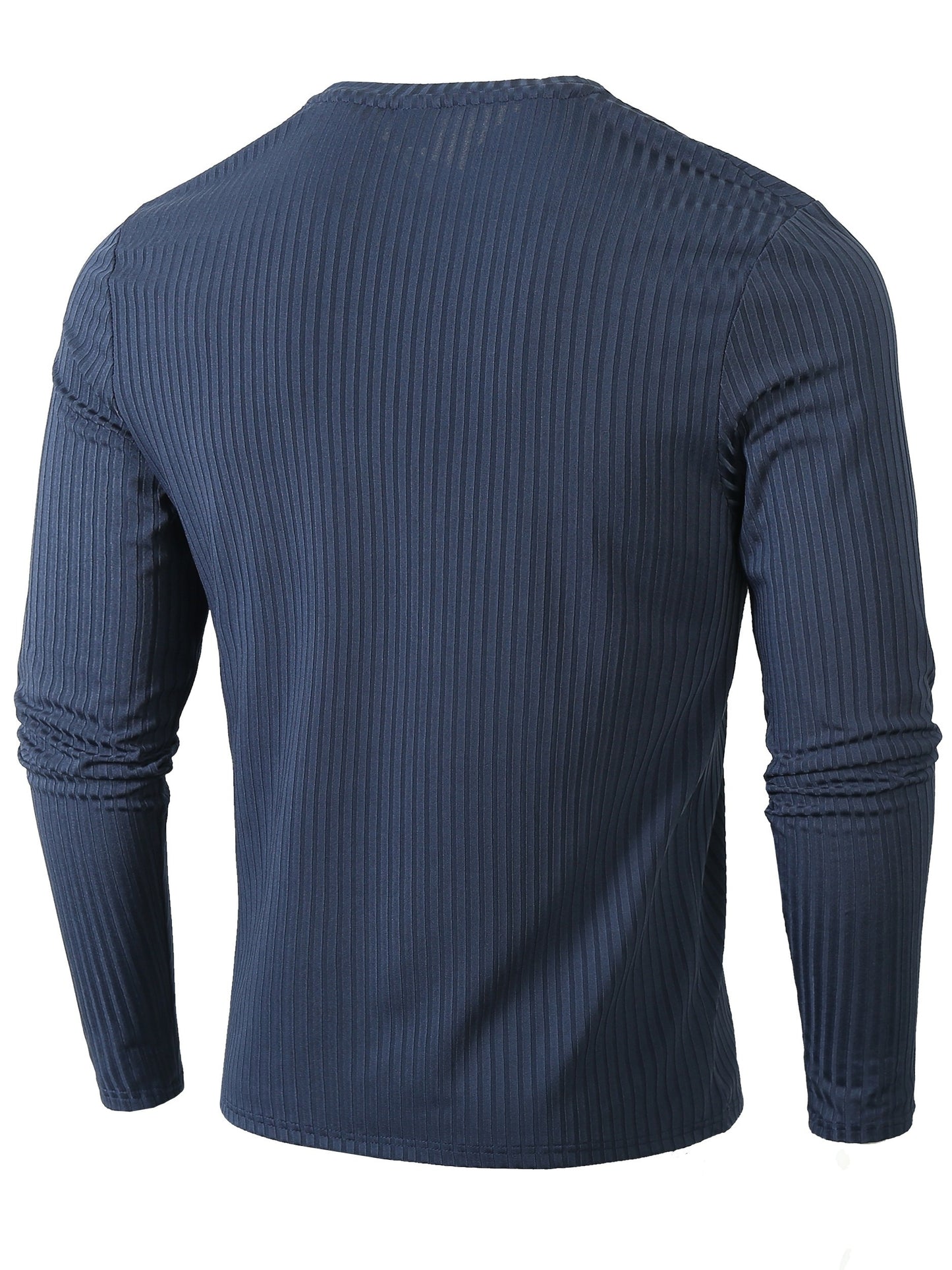 Ribbed Men's Casual Stretch Breathable Lightweight Long Sleeve Round Neck T-shirt For Spring Fall, Running Training