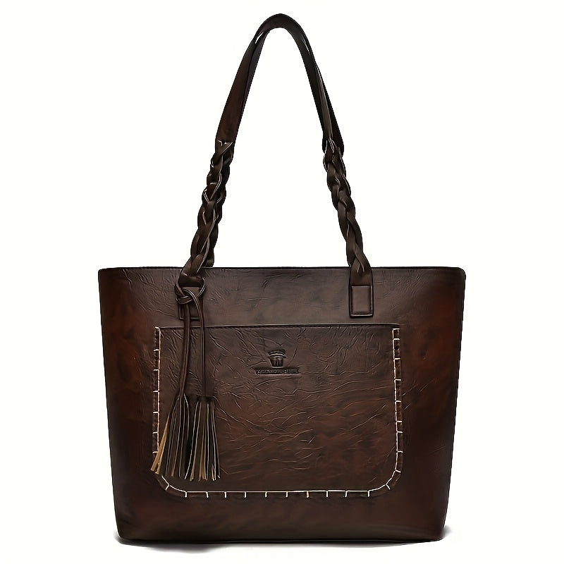Women's Large Capacity Tote Bag - Elegant -like Handbag with Zipper Closure, Spacious Work Bag for Women, Available in Black/Brown/Red/ - Perfect for Office, Travel, Everyday Use, Sophisticated Design, Sturdy Handle Construct