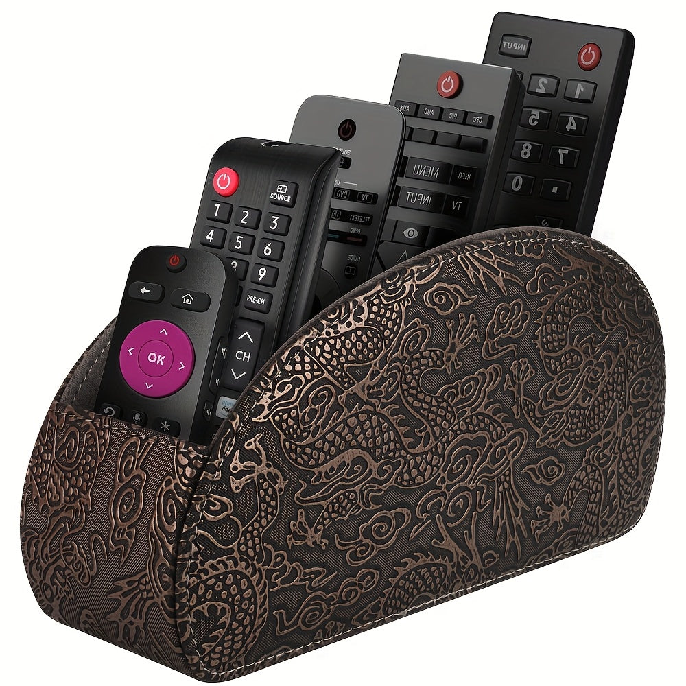Remote Control Holder with 5 Compartments - Black Faux Leather Remote Caddy for TV, DVD, Blu-Ray, Media Player, And Heater Control, Independent Storage, Desk & Drawer Organizer for Home Storag, Desk & Drawer Organizer for Hom