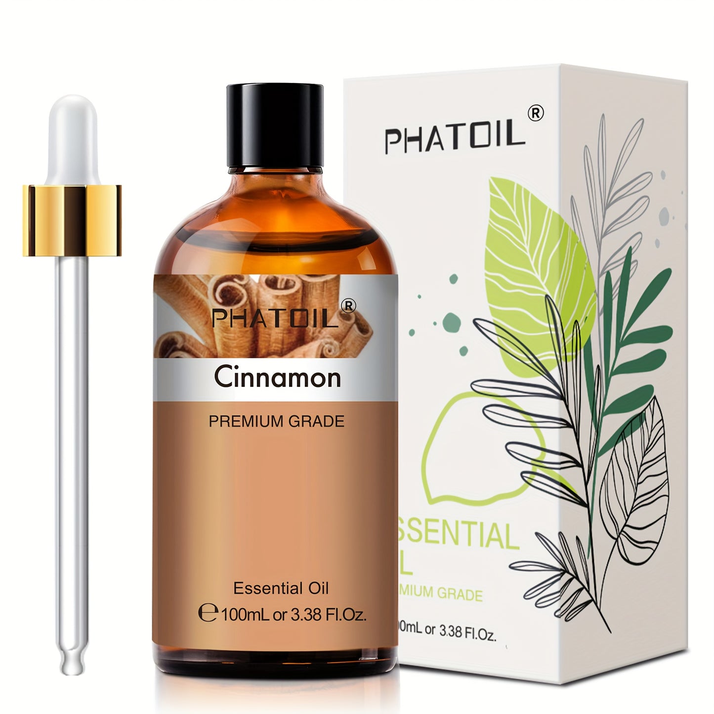 PHATOIL Cinnamon Premium Essential Oils 100Ml/3.38Fl.Oz. Long-Lasting Scent, Great for Aroma Diffusers, Air Purifier, Oil Burners