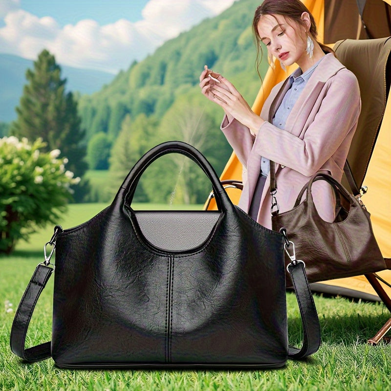 Women'S Stylish Black Leather Tote Bag - Large Capacity, Multi-Compartment Design with Zipper Closure, Perfect for Work, Travel, and Everyday Use, Travel Tote Bag | Versatile Shoulder Bag | Durable Zipper Closure, Large Tote