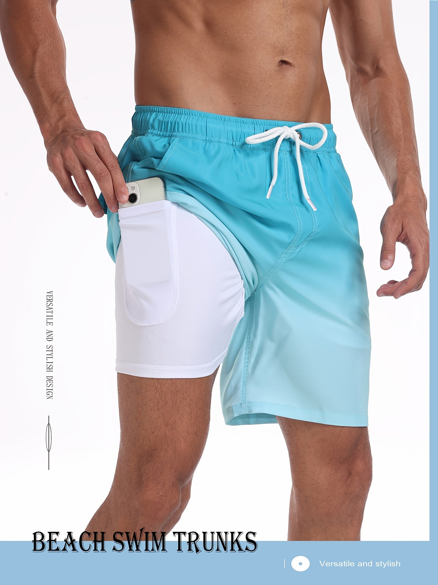Men's Quick-Dry Beach Shorts with Tropical Palm Tree & Palm Leaf Print - Breathable Stretch Fabric for Summer, Outdoor, Hiking, Swimming - Machine Washable Casual Athletic Shorts, Outdoor Activewear, Summer Shorts
