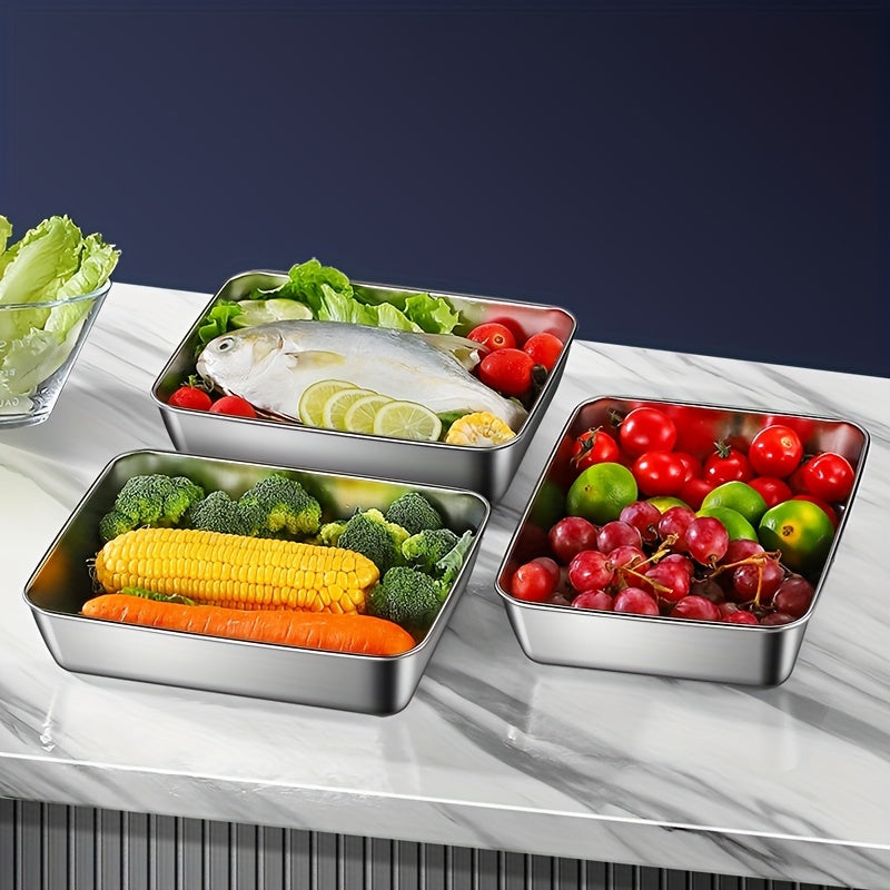 5pcs Stainless Steel Food Storage Containers, Stackable with Sealed Lids, Microwave Safe, Flip Top, Square Shape, for Salad, Fruit, Food Storage, Kitchen Organization, Refrigerator Freshness, Freezer Safe, Multi-purpose Meal