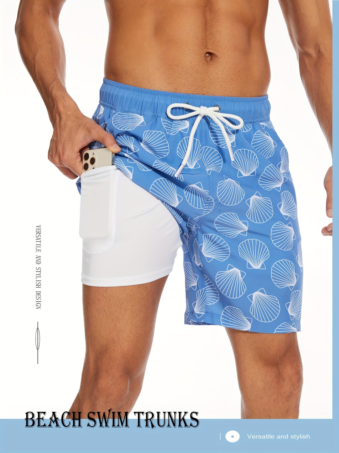 Men's Quick-Dry Beach Shorts with Tropical Palm Tree & Palm Leaf Print - Breathable Stretch Fabric for Summer, Outdoor, Hiking, Swimming - Machine Washable Casual Athletic Shorts, Outdoor Activewear, Summer Shorts